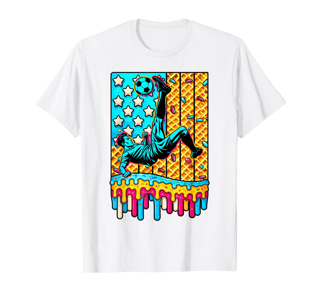 4Th July Ice Cream Drip Soccer Patriotic T-Shirt - Minimalist Print Unisex - T-Shirt, Sweatshirt, Hoodie