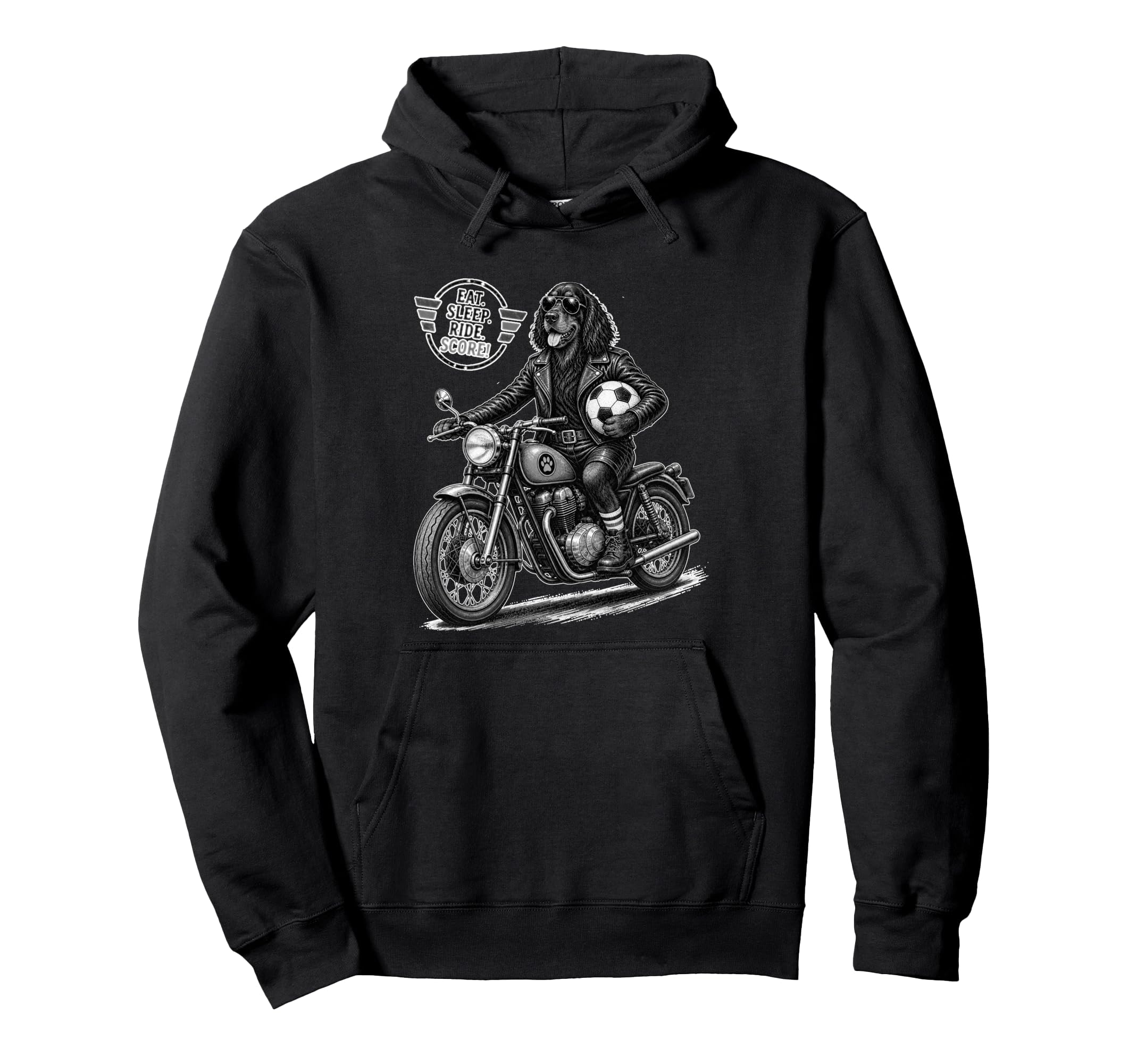 Gordon Setter Motorbike Love Footbal Hoodie - Streetwear Style for Adults - T-Shirt, Sweatshirt, Hoodie