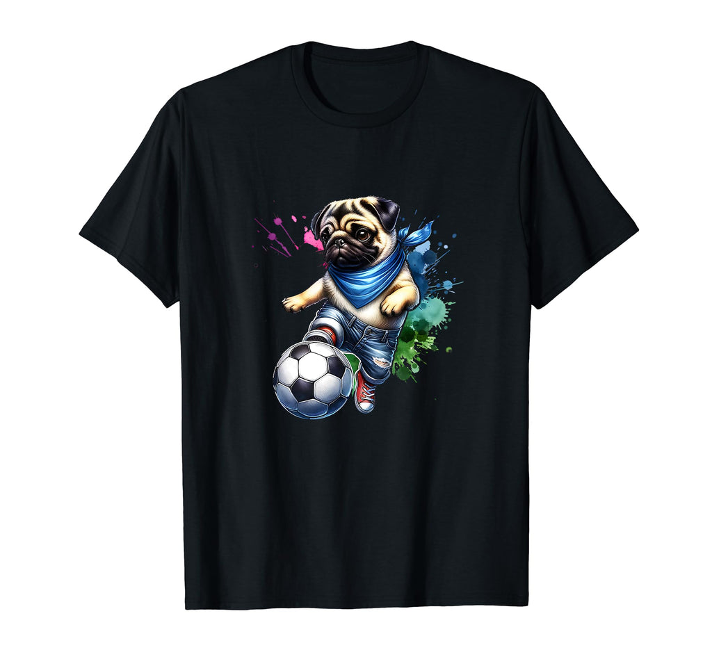 Pug Dog Soccer Ball Champion Fan T-Shirt - Custom Art Print Men Women - T-Shirt, Sweatshirt, Hoodie
