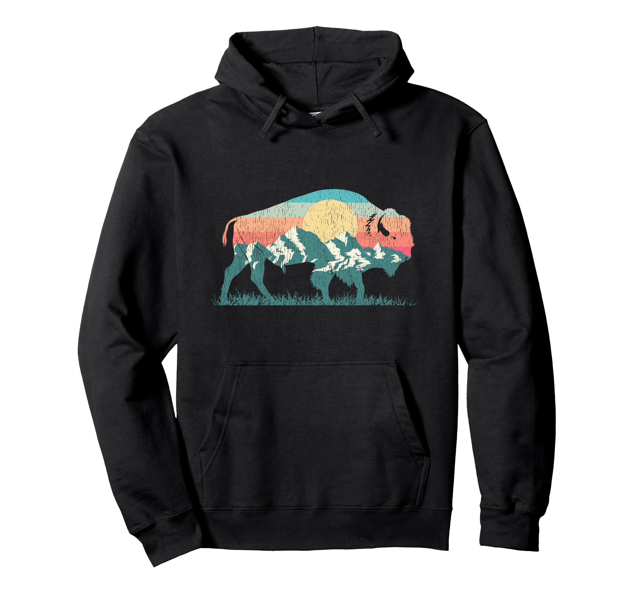 National Park Bison Landscape Buffalo Hoodie - Custom Art Print for Adults - T-Shirt, Sweatshirt, Hoodie