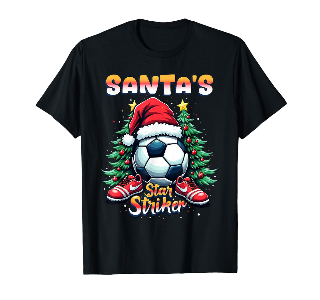Santas Star Striker Funny Soccer T-Shirt - Custom Art Print for Adults - T-Shirt, Sweatshirt, Hoodie