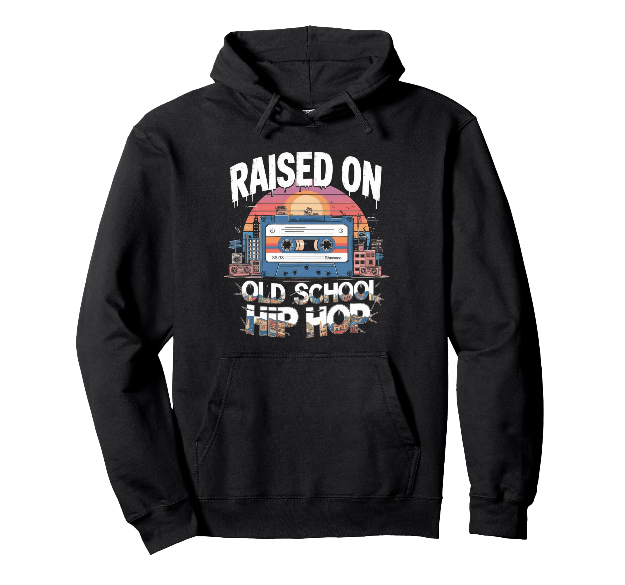 Raised Old School Hip Hop Cassette Graffiti Hoodie - Graphic Print Unisex - T-Shirt, Sweatshirt, Hoodie