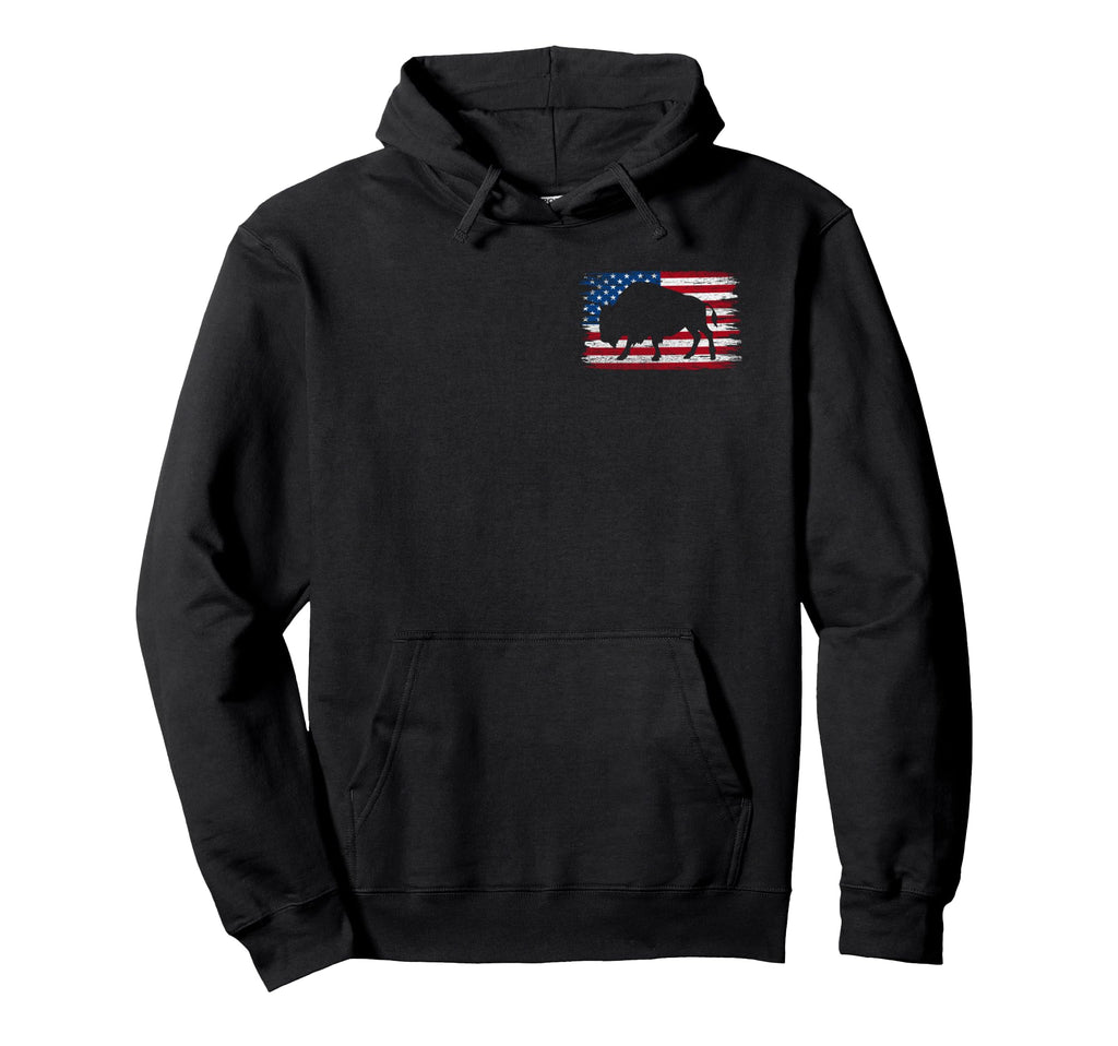 American Flag Buffalo Patriotic Bison Hoodie - Trendy Graphic Men Women - T-Shirt, Sweatshirt, Hoodie
