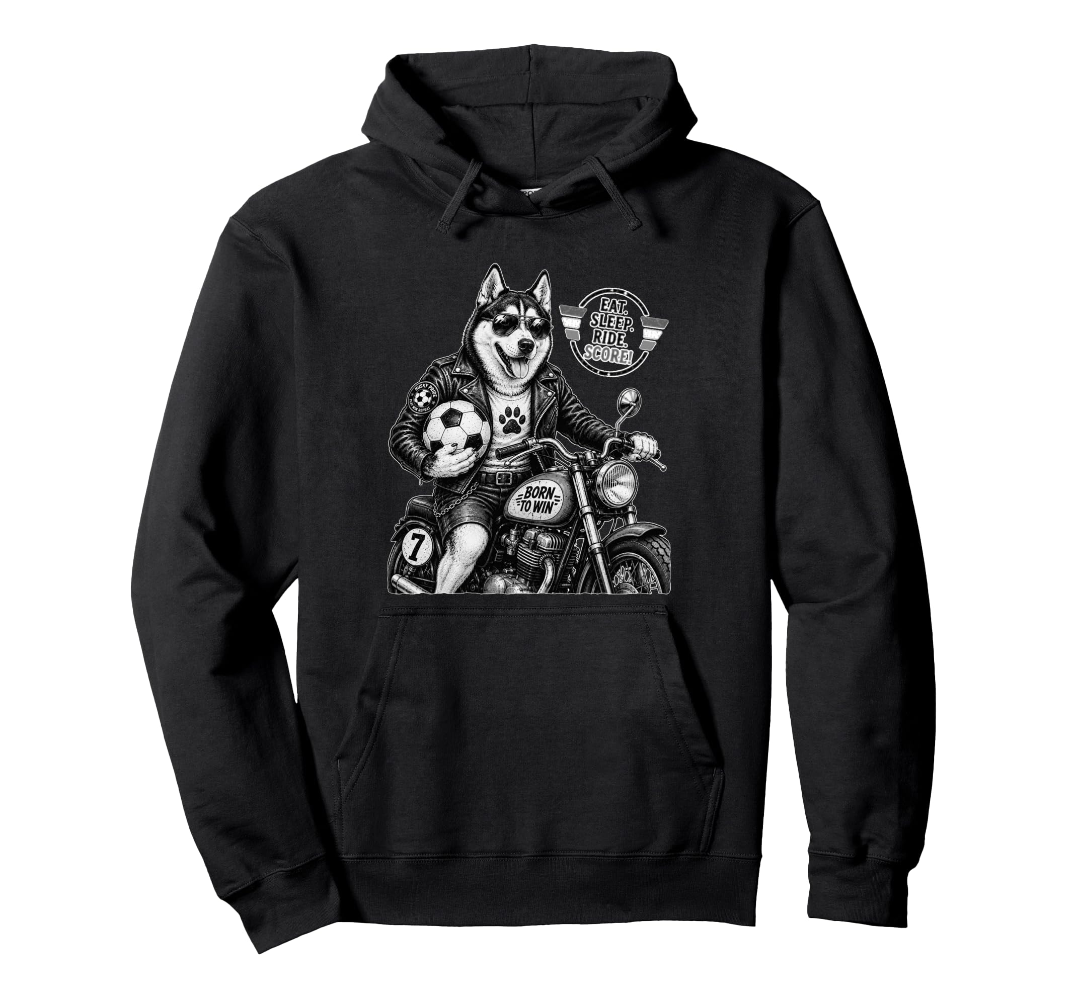 Husky Motorbike Love Footbal Soccer Digor Hoodie - Graphic Print Unisex - T-Shirt, Sweatshirt, Hoodie