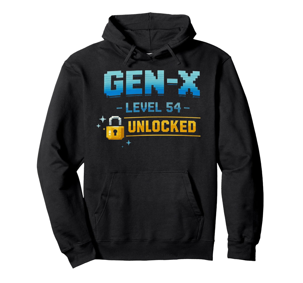 Gen X Level 54 Unlocked Gamer Hoodie - Fun Novelty Design for Adults - T-Shirt, Sweatshirt, Hoodie