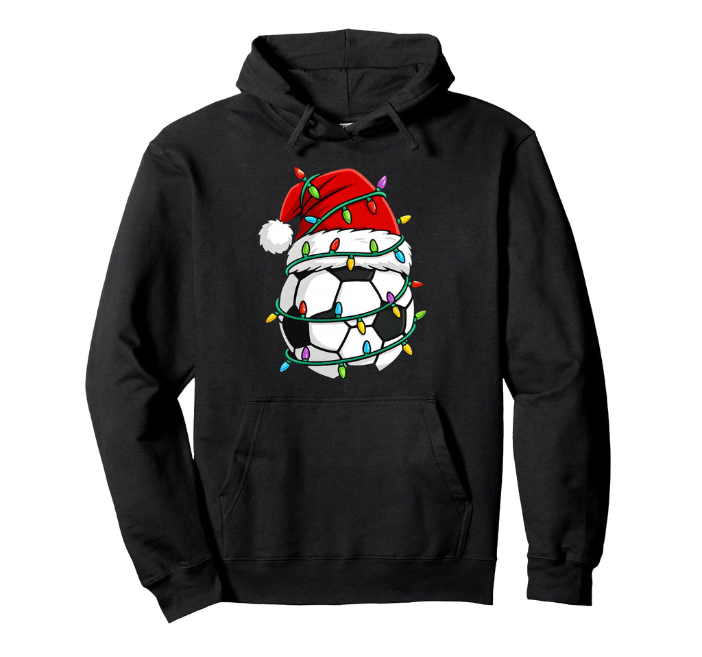 Soccer Santa Hat Lights Santa Sports Hoodie - Unique Graphic for Adults - T-Shirt, Sweatshirt, Hoodie