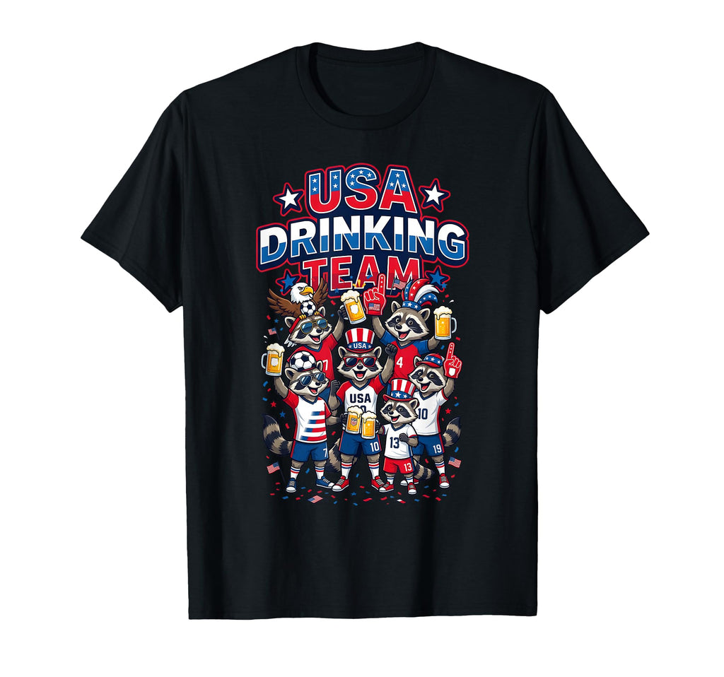 Usa Drinking Team Raccoon Soccer T-Shirt - Novelty Apparel for Adults - T-Shirt, Sweatshirt, Hoodie