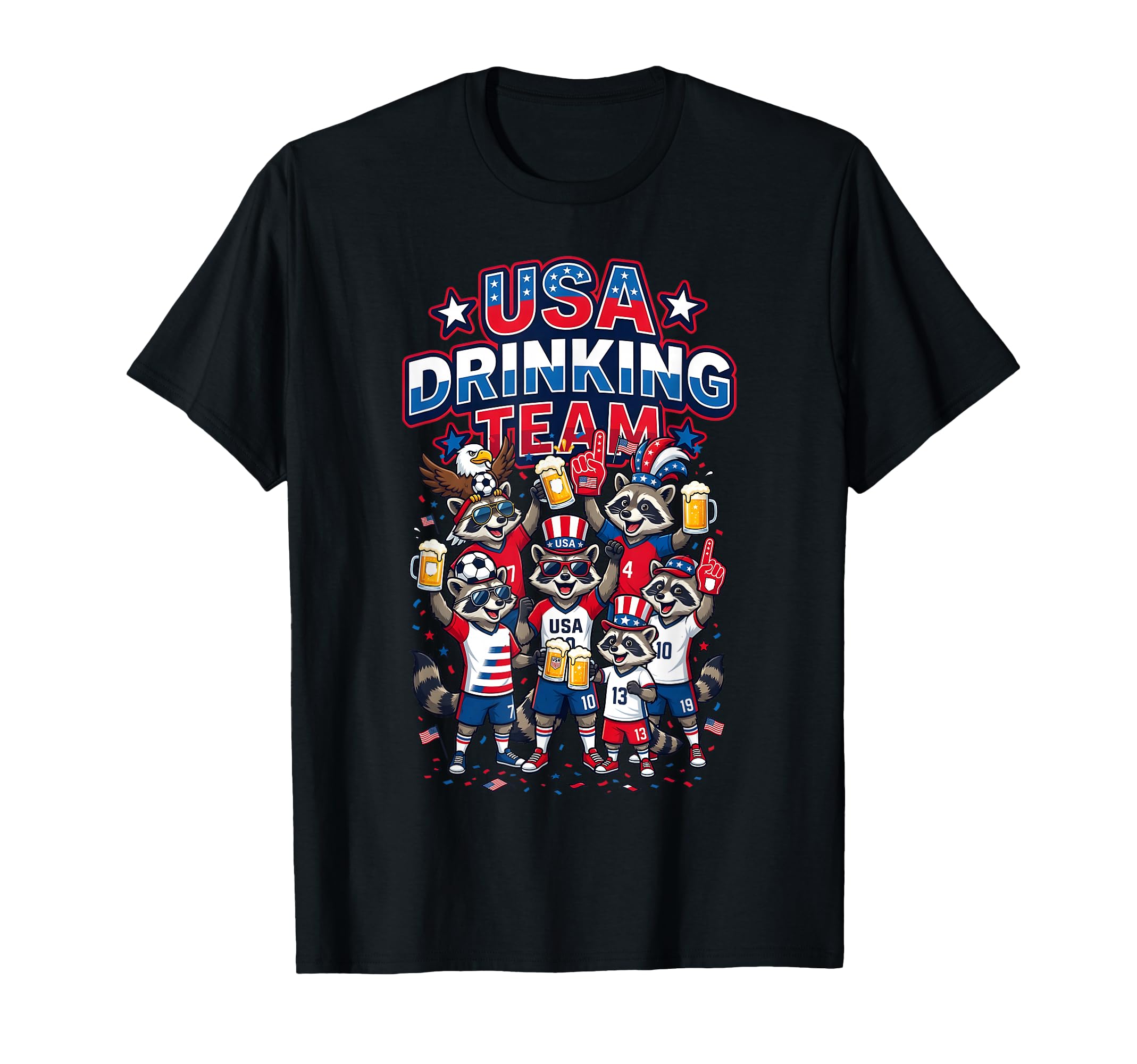 Usa Drinking Team Raccoon Soccer T-Shirt - Novelty Apparel for Adults - T-Shirt, Sweatshirt, Hoodie