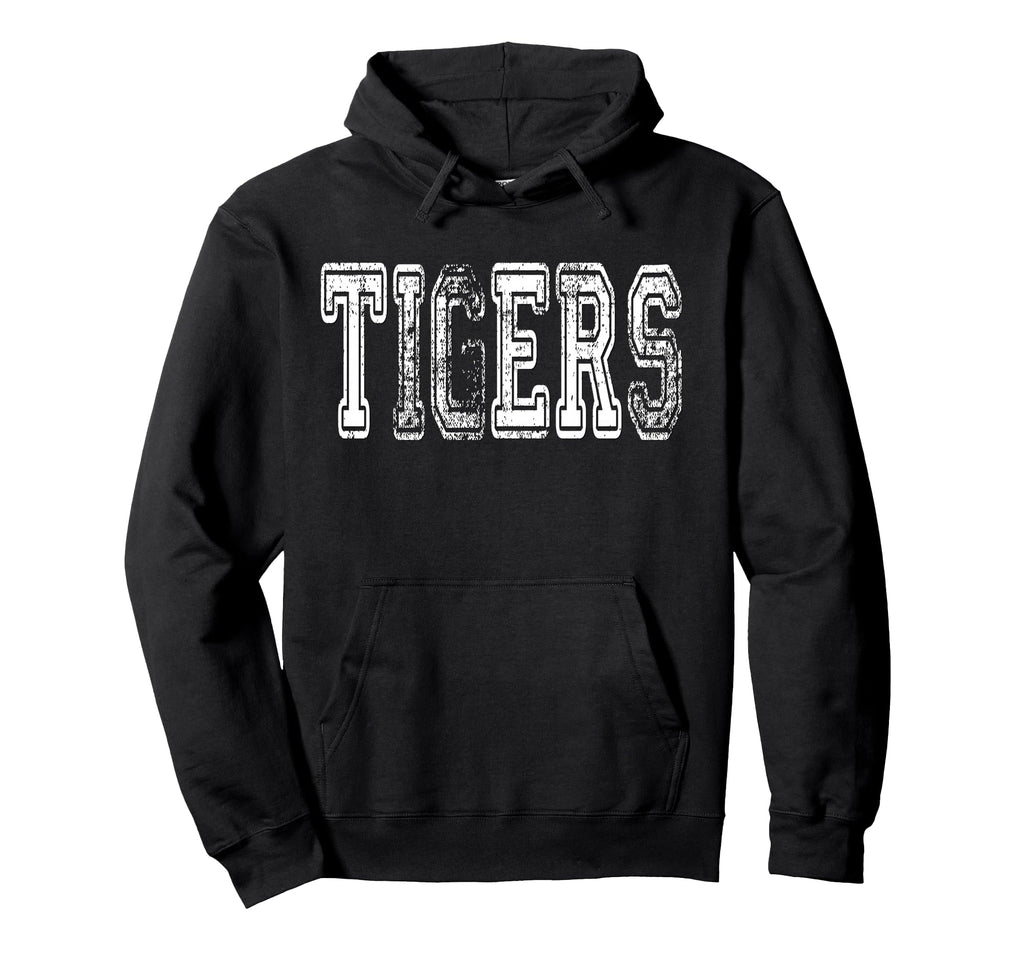 Tigers Mascot Distressed School Hoodie - Fun Novelty Design Men Women - T-Shirt, Sweatshirt, Hoodie