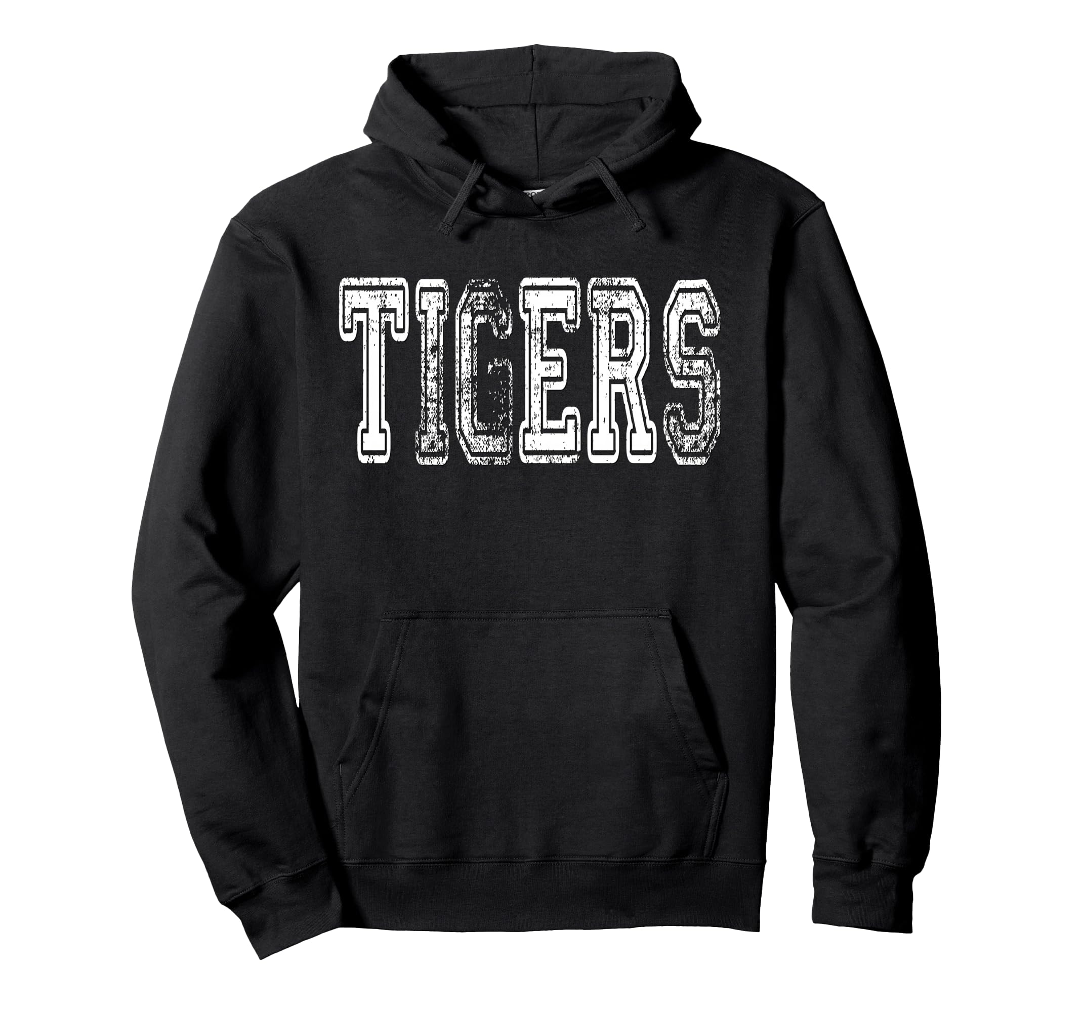 Tigers Mascot Distressed School Hoodie - Fun Novelty Design Men Women - T-Shirt, Sweatshirt, Hoodie