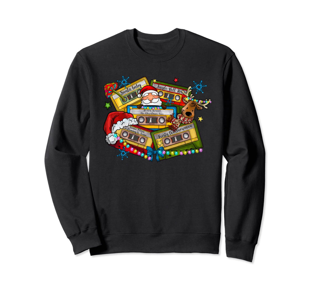 Holiday Songs Cassette Tape Santa Sweatshirt - Unique Graphic for Adults - T-Shirt, Sweatshirt, Hoodie