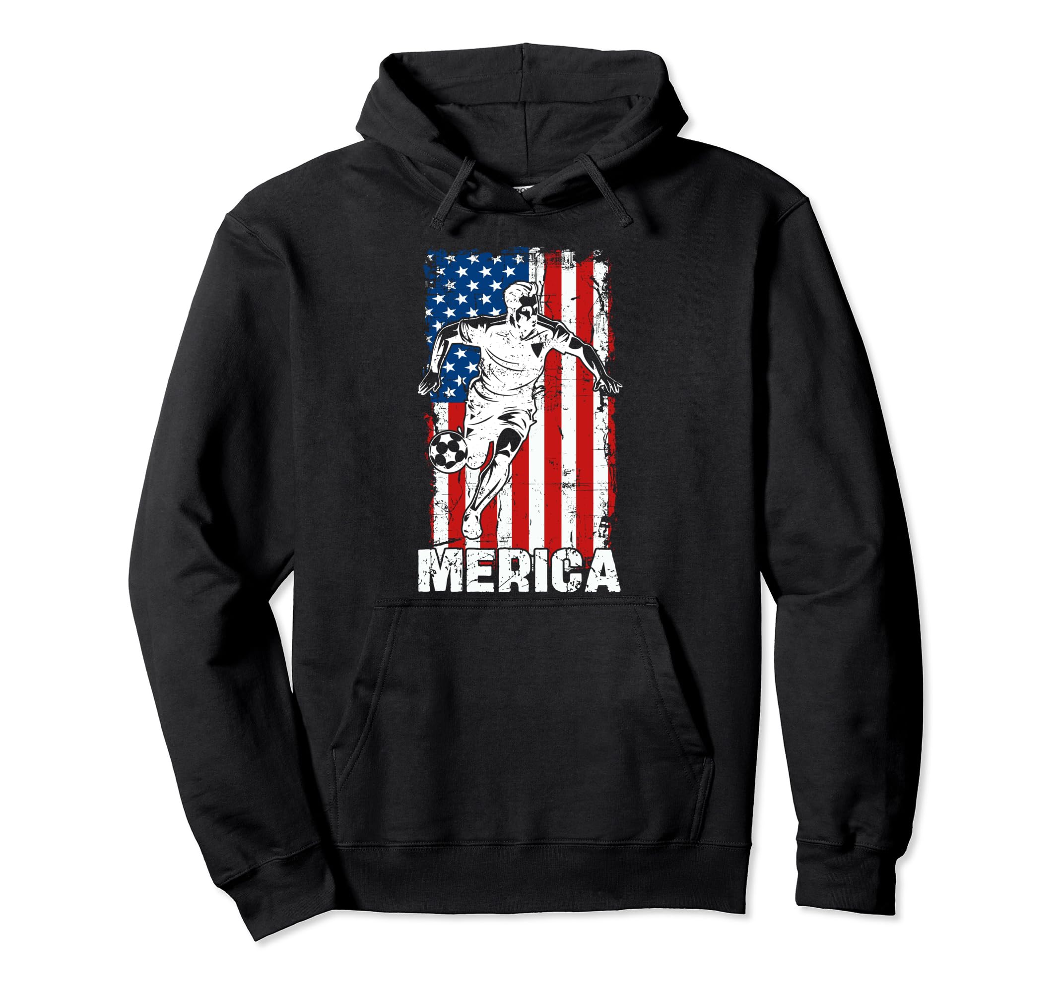 Merica Soccer Player Usa American Hoodie - Fun Novelty Design for Adults - T-Shirt, Sweatshirt, Hoodie