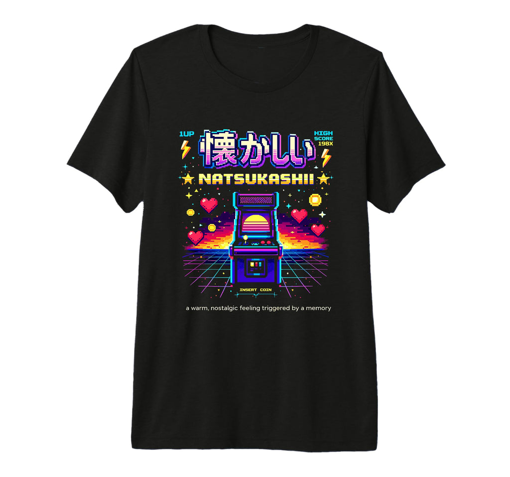 Natsukashii Arcade Gaming Pixel Art T-Shirt - Unique Graphic Men Women - T-Shirt, Sweatshirt, Hoodie