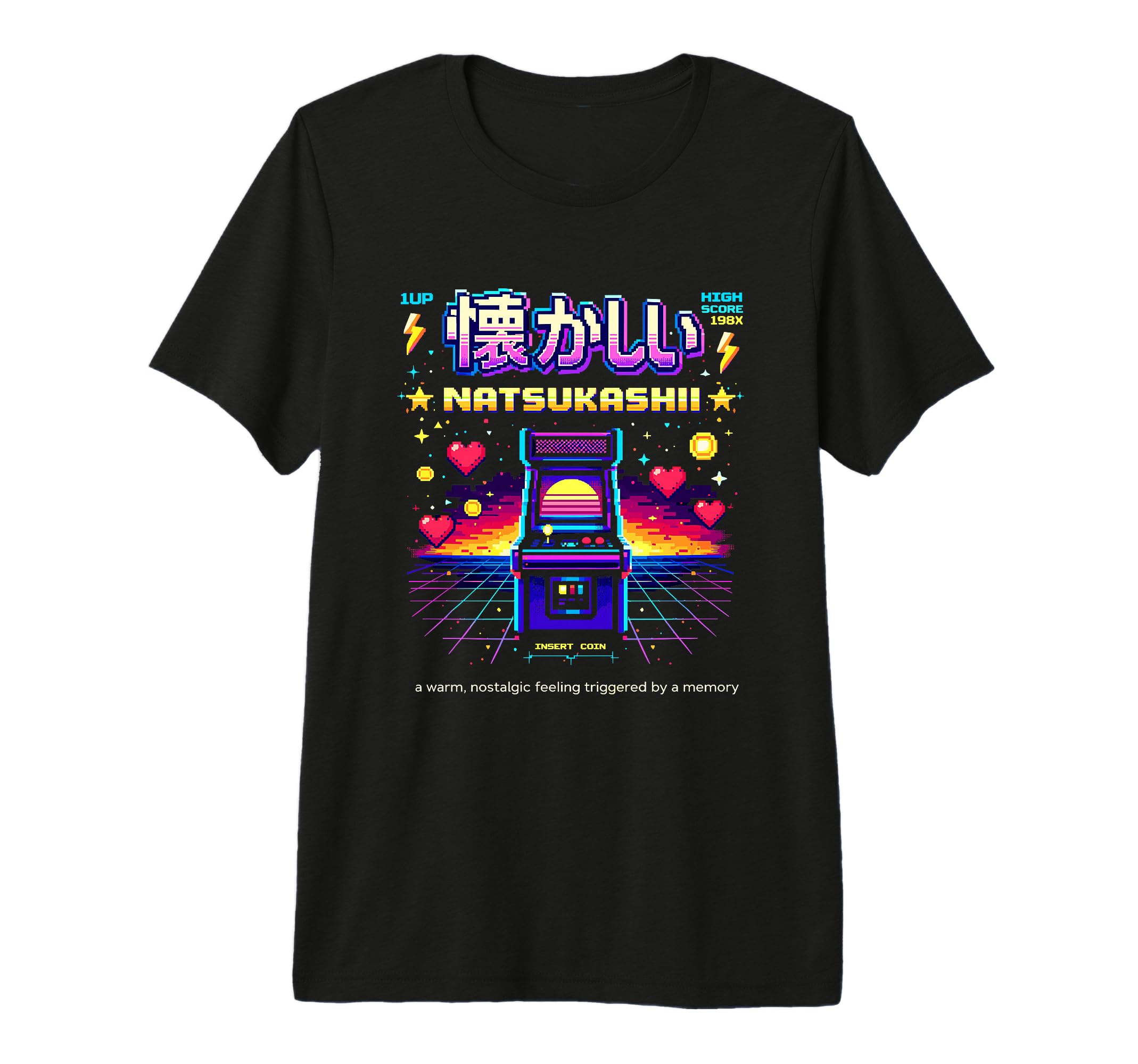 Natsukashii Arcade Gaming Pixel Art T-Shirt - Unique Graphic Men Women - T-Shirt, Sweatshirt, Hoodie