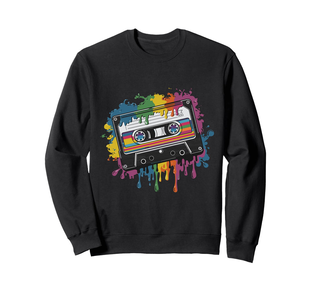80S Cassette Splash Cassette Tape Sweatshirt - Trendy Graphic for Adults - T-Shirt, Sweatshirt, Hoodie