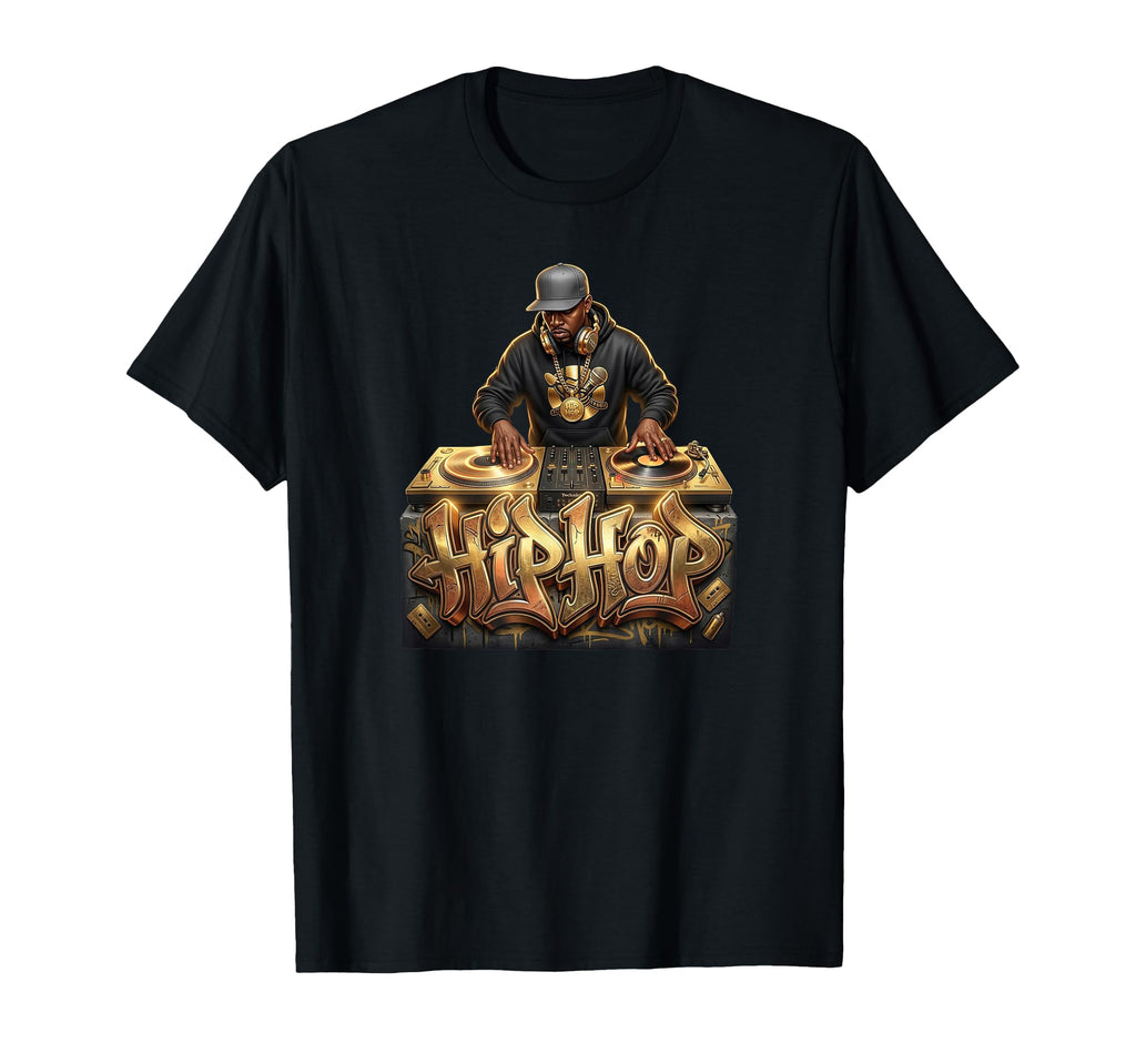 Hip Hop Gold Turntable Streetwear Old T-Shirt - Novelty Apparel for Adults - T-Shirt, Sweatshirt, Hoodie