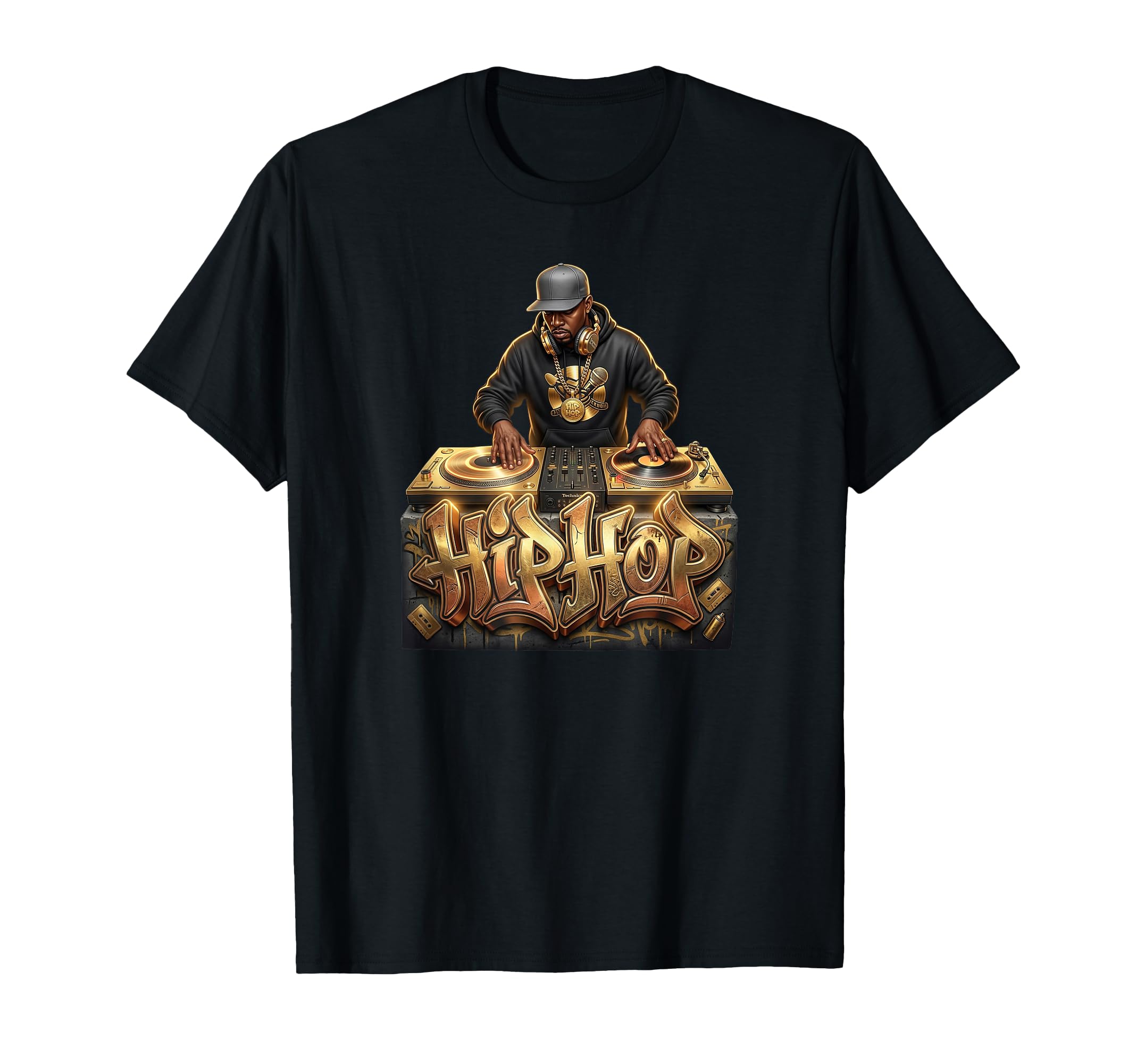 Hip Hop Gold Turntable Streetwear Old T-Shirt - Novelty Apparel for Adults - T-Shirt, Sweatshirt, Hoodie