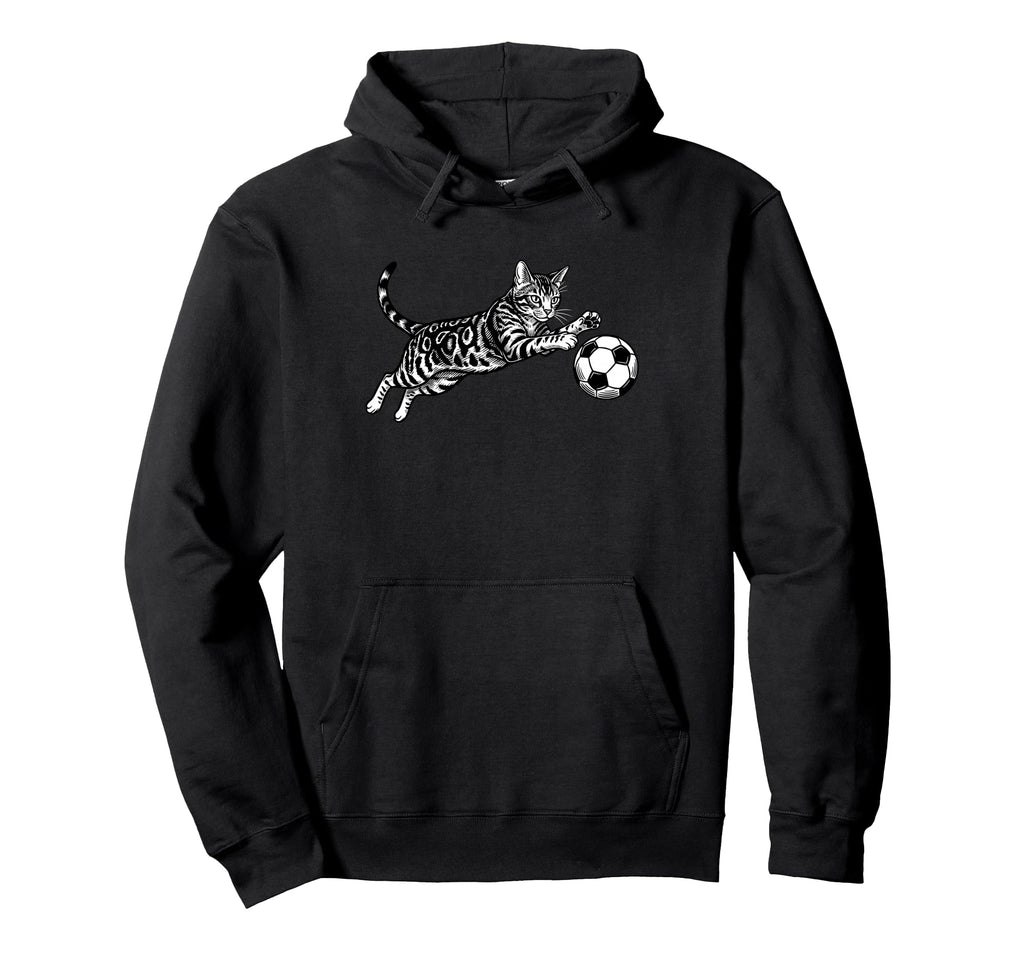 Soccer Cat Playing Ball Funny Kitten Hoodie - Fun Novelty Design Unisex - T-Shirt, Sweatshirt, Hoodie