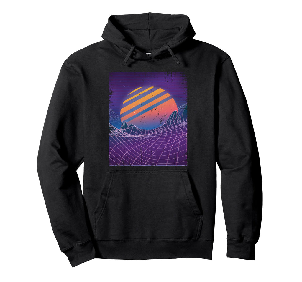 Vaporwave 80S Grid Sunset Synthwave Hoodie - Trendy Graphic Unisex - T-Shirt, Sweatshirt, Hoodie