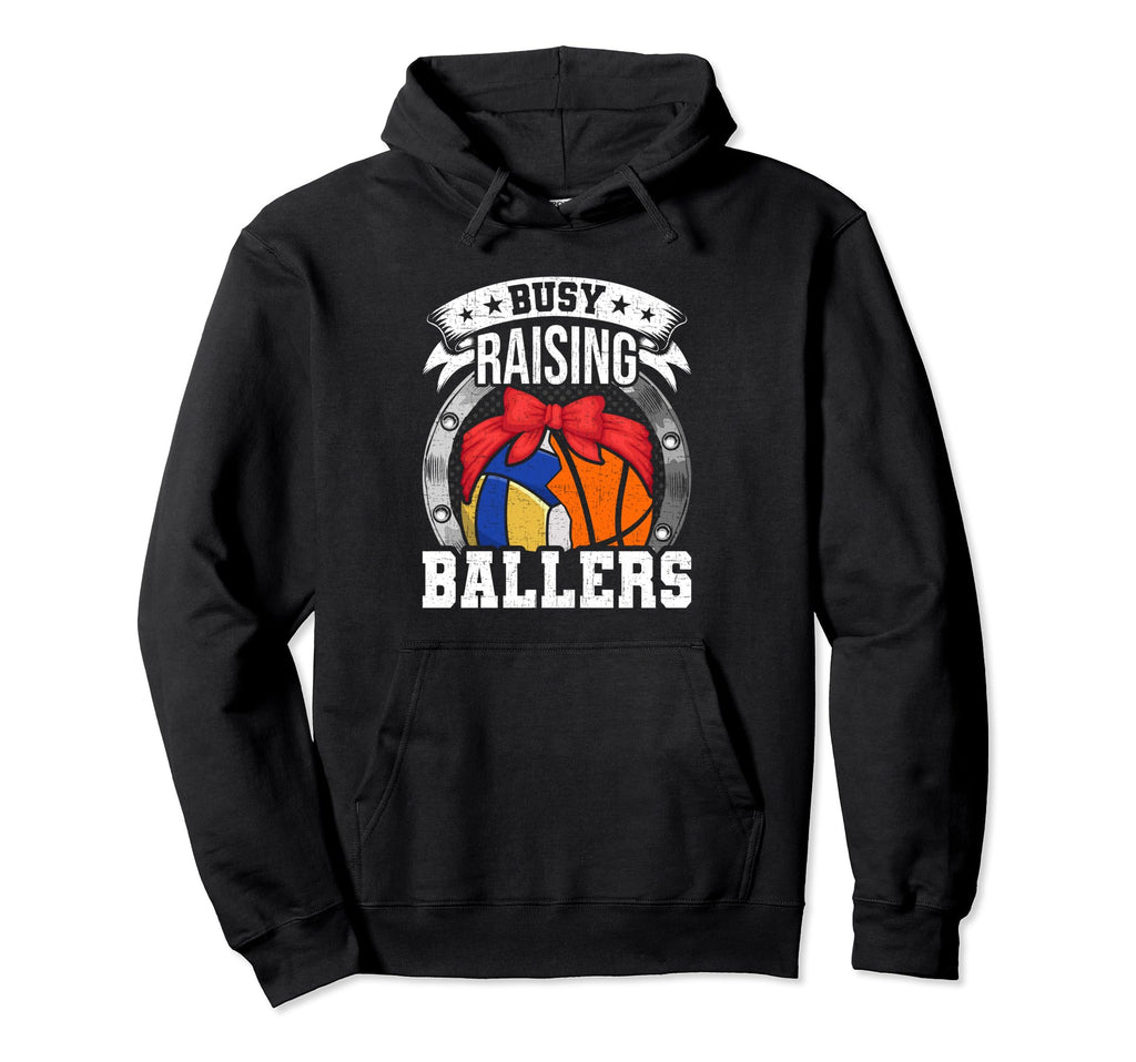 Busy Raising Ballers Volleyball Coach Hoodie - Graphic Print for Adults - T-Shirt, Sweatshirt, Hoodie