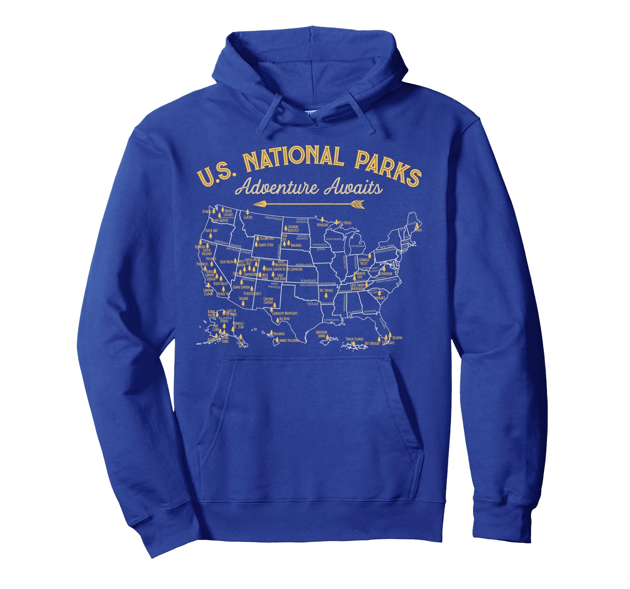 National Parks Map Camping Hiking Hoodie - Casual Everyday Wear Men Women - T-Shirt, Sweatshirt, Hoodie
