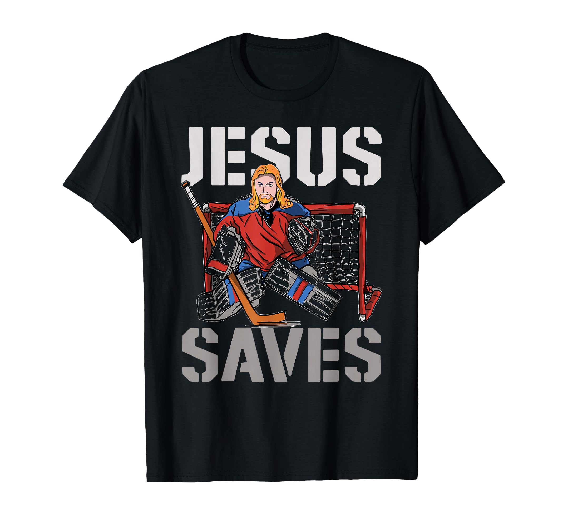 Ice Hockey Goalie Goalkeeper Jesus T-Shirt - Fun Novelty Design for Adults - T-Shirt, Sweatshirt, Hoodie