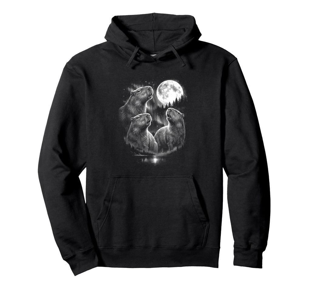 3 Howling Capybara Moon Funny 80S 90S Hoodie - Graphic Print Men Women - T-Shirt, Sweatshirt, Hoodie