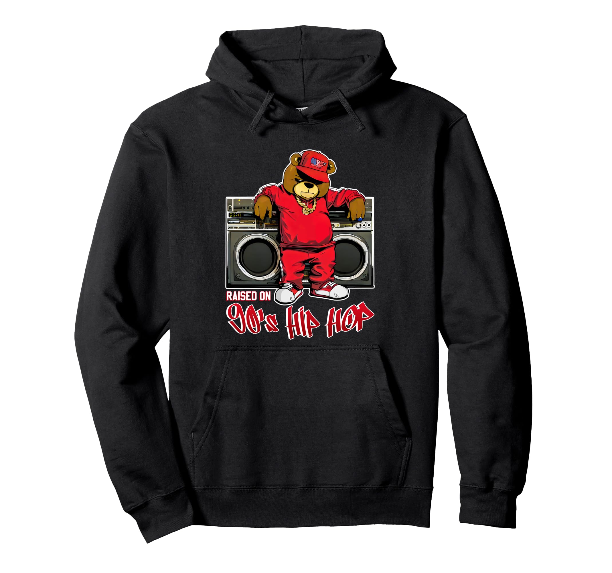 Raised 90S Hip Hop Old School Teddy Bear Hoodie - Custom Art Print Unisex - T-Shirt, Sweatshirt, Hoodie