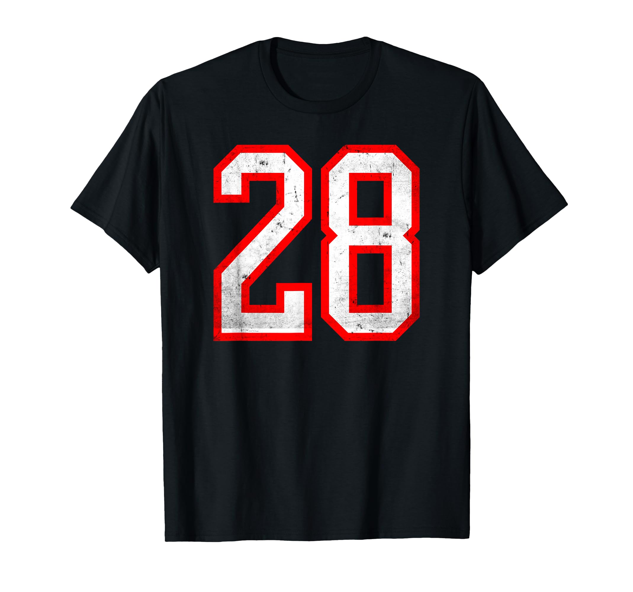 Distressed Number 28 White Red Varsity T-Shirt - Trendy Graphic Unisex - T-Shirt, Sweatshirt, Hoodie