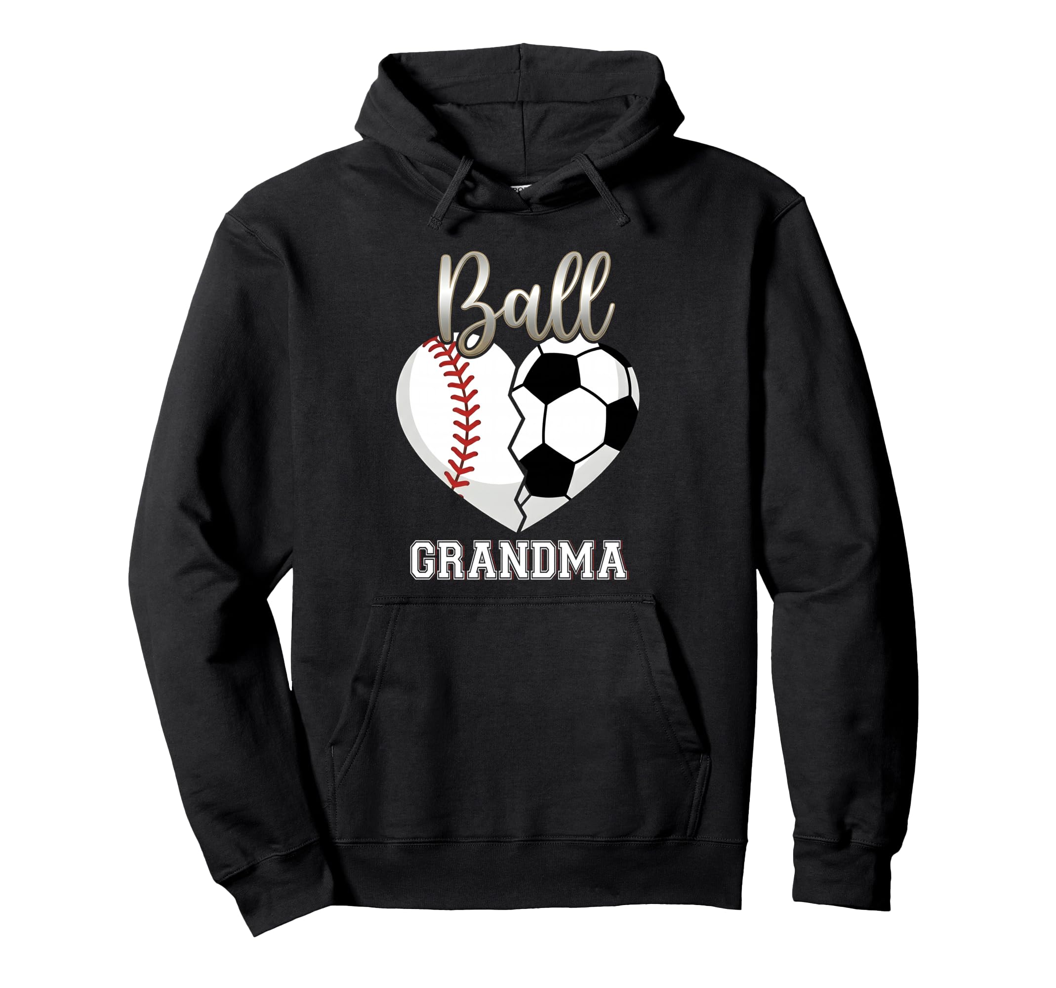 Ball Grandma Baseball Soccer Heart Hoodie - Aesthetic Graphic Unisex - T-Shirt, Sweatshirt, Hoodie
