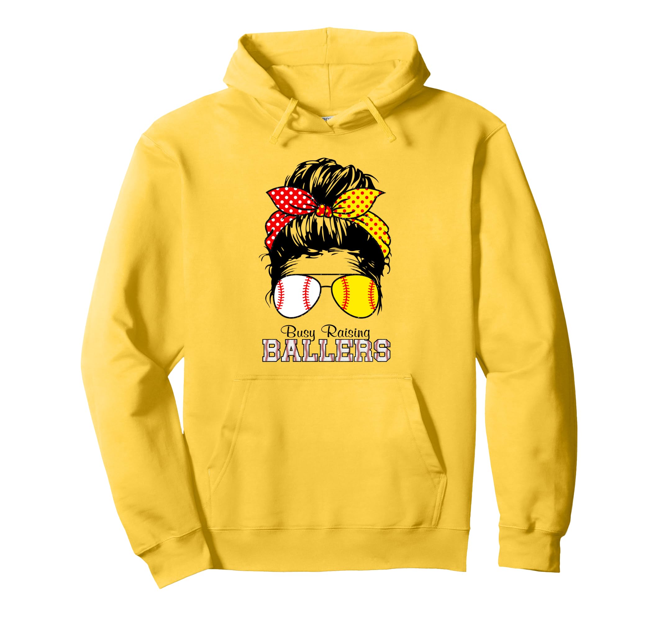 Busy Raising Ballers Messy Bun Hoodie - Fun Novelty Design for Adults - T-Shirt, Sweatshirt, Hoodie
