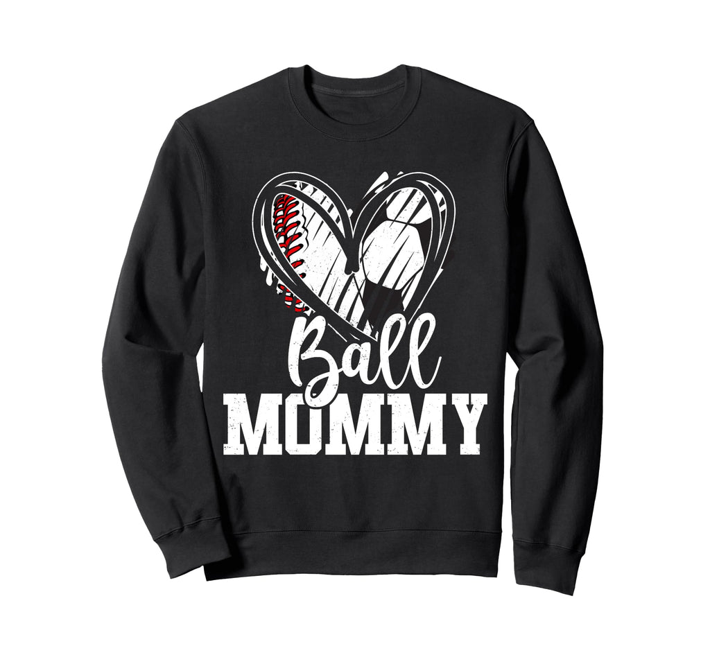 Ball Mom Heart Baseball Soccer Ball Sweatshirt - Trendy Graphic for Adults - T-Shirt, Sweatshirt, Hoodie