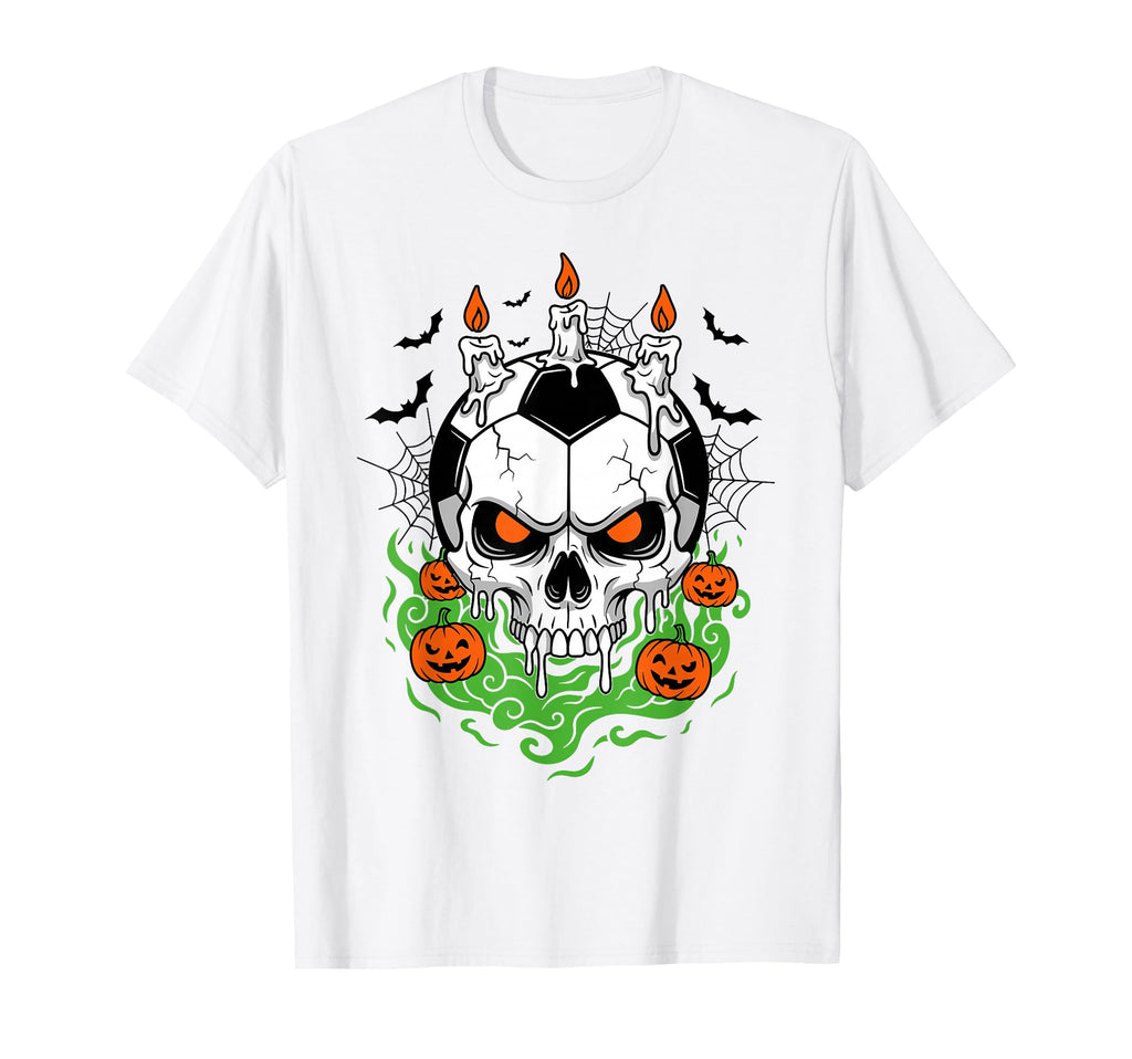 Creepy Soccer Skull Halloween Candle T-Shirt - Custom Art Print Unisex - T-Shirt, Sweatshirt, Hoodie