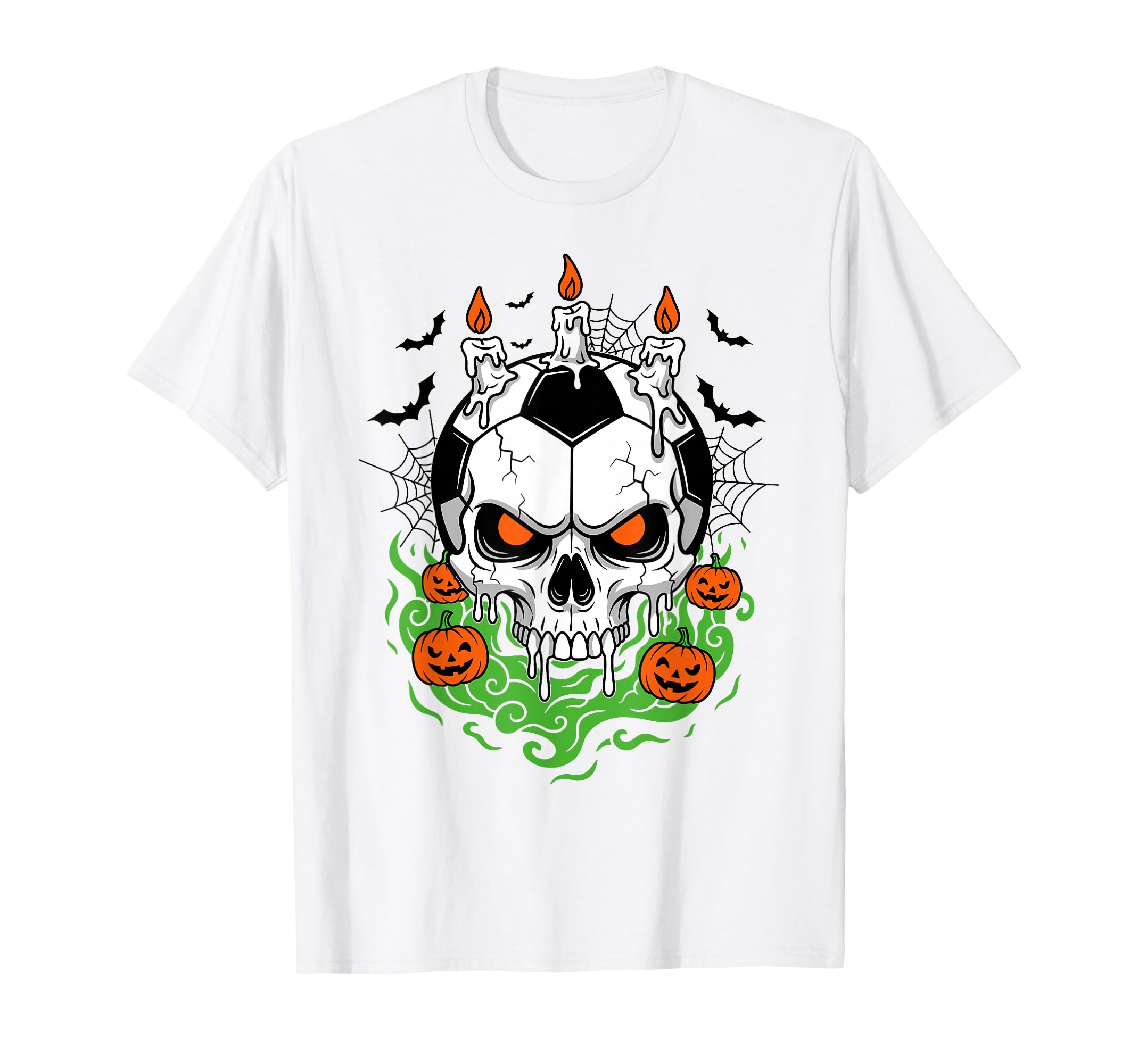 Creepy Soccer Skull Halloween Candle T-Shirt - Custom Art Print Unisex - T-Shirt, Sweatshirt, Hoodie