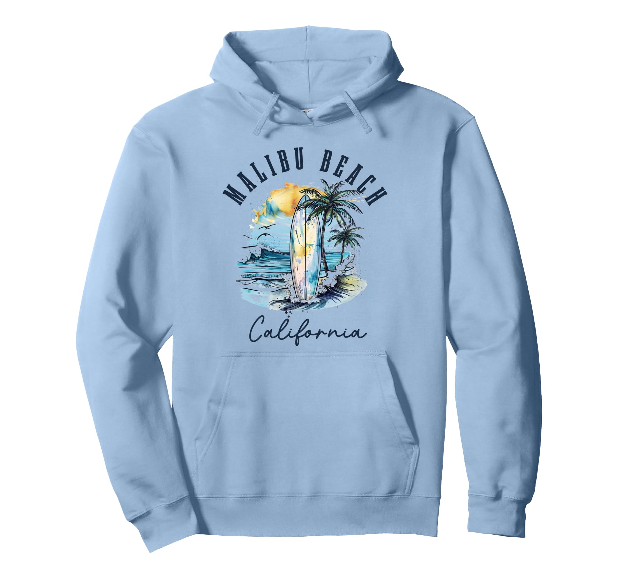 Malibu Beach California Surf Hoodie - Fun Novelty Design for Adults - T-Shirt, Sweatshirt, Hoodie
