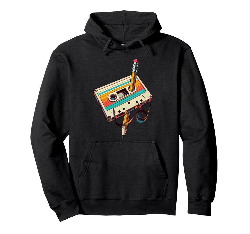 Pencil Rewind Cassette Old School Music Hoodie - Graphic Print Men Women - T-Shirt, Sweatshirt, Hoodie