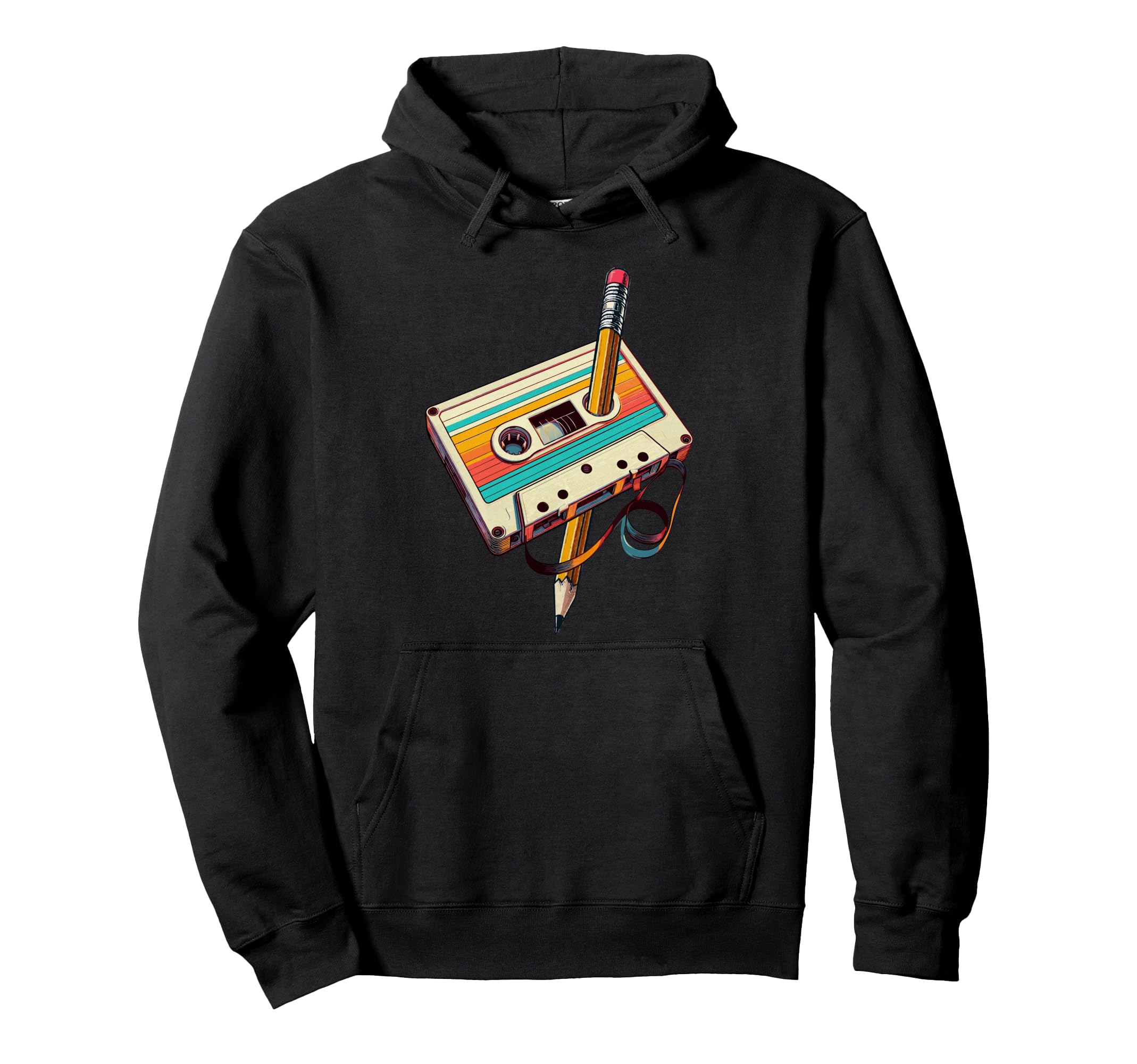 Pencil Rewind Cassette Old School Music Hoodie - Graphic Print Men Women - T-Shirt, Sweatshirt, Hoodie