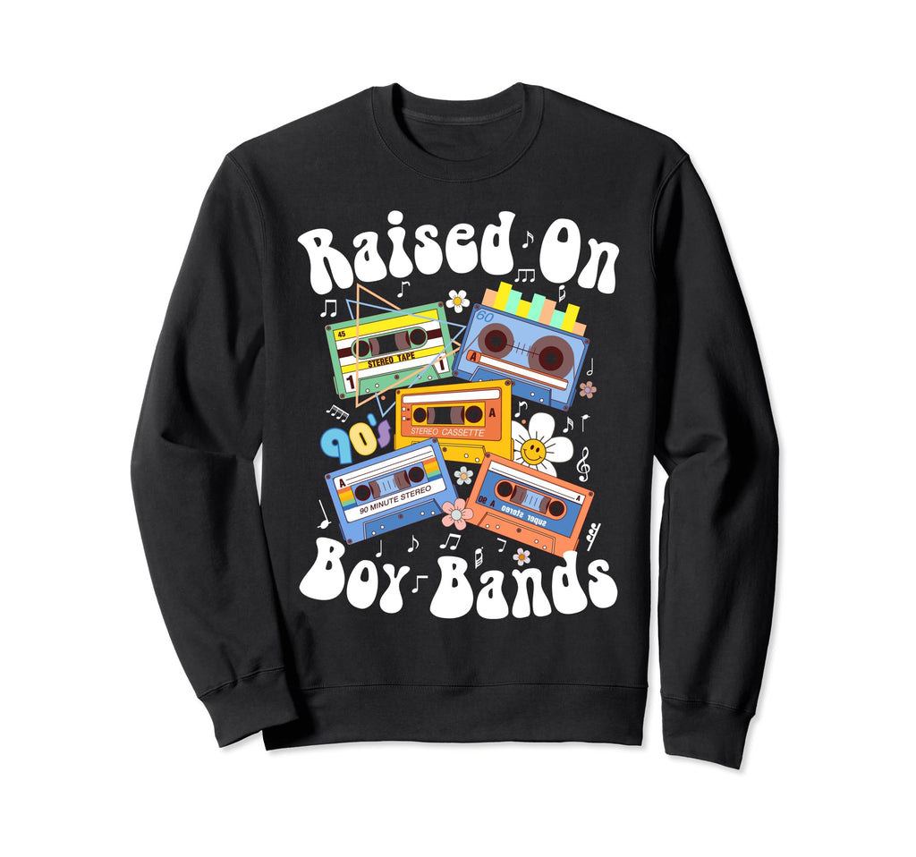 Raised 90S Bands Cassette Tape Sweatshirt - Graphic Print Unisex - T-Shirt, Sweatshirt, Hoodie