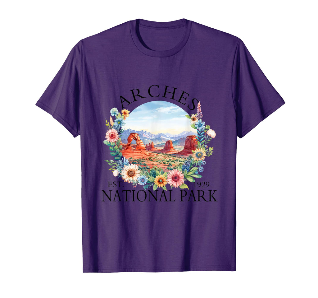 Floral Arches National Park Hiking T-Shirt - Custom Art Print Unisex - T-Shirt, Sweatshirt, Hoodie