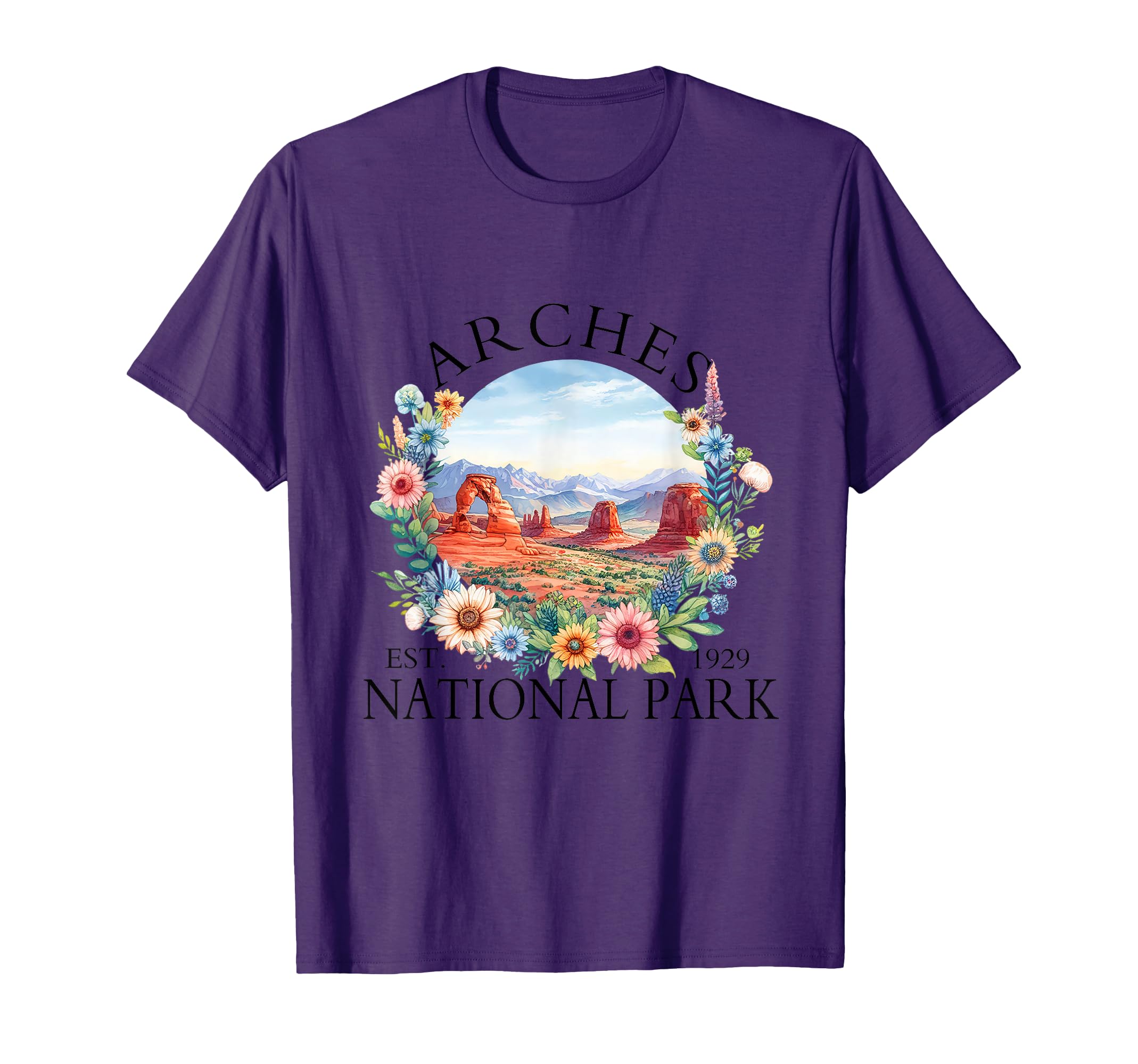 Floral Arches National Park Hiking T-Shirt - Custom Art Print Unisex - T-Shirt, Sweatshirt, Hoodie