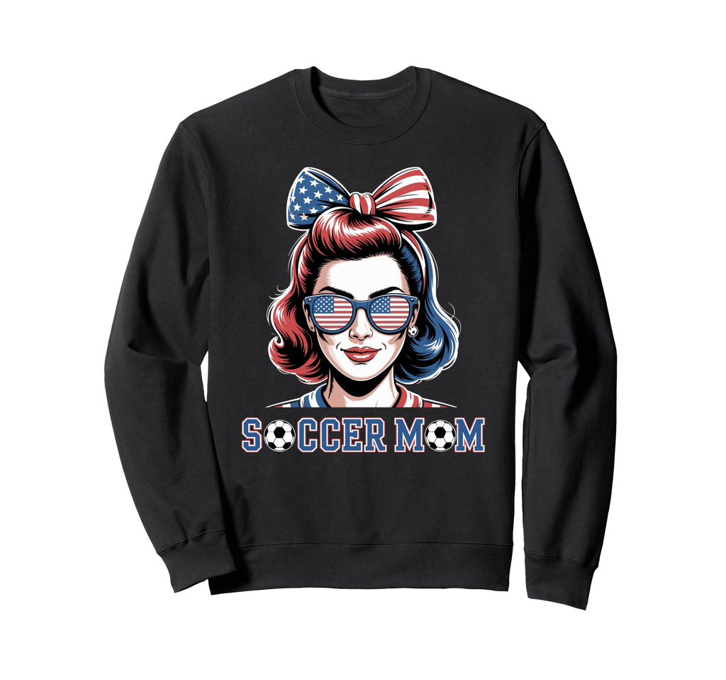 Patriotic Soccer Mom American Flag Sweatshirt - Trendy Graphic for Adults - T-Shirt, Sweatshirt, Hoodie