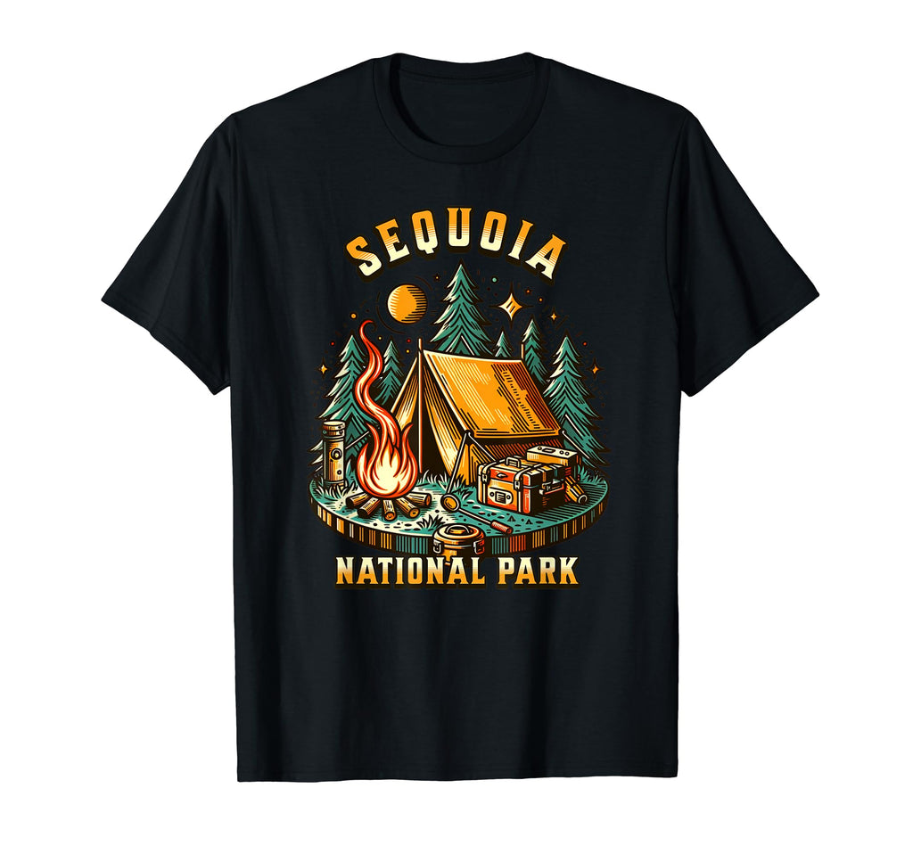 Camping Forest Tent Campfire Sequoia T-Shirt - Novelty Apparel Unisex - T-Shirt, Sweatshirt, Hoodie
