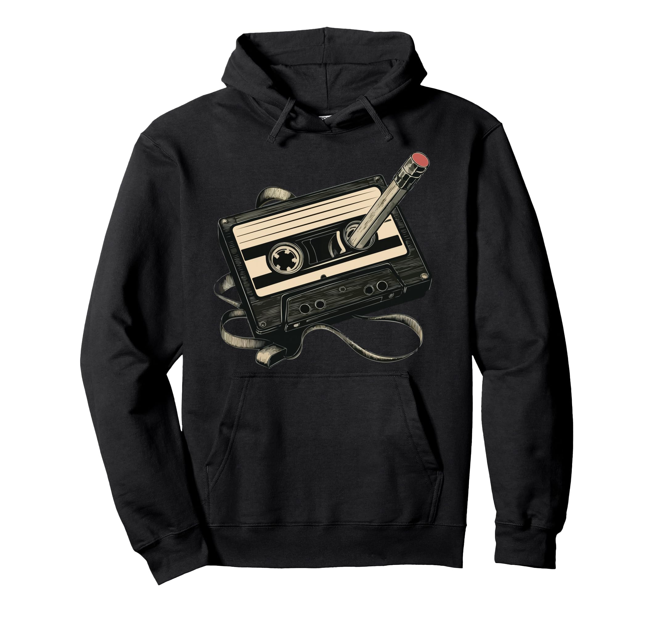 Cassette Tape Pencil Rewind Hoodie - Casual Everyday Wear Men Women - T-Shirt, Sweatshirt, Hoodie