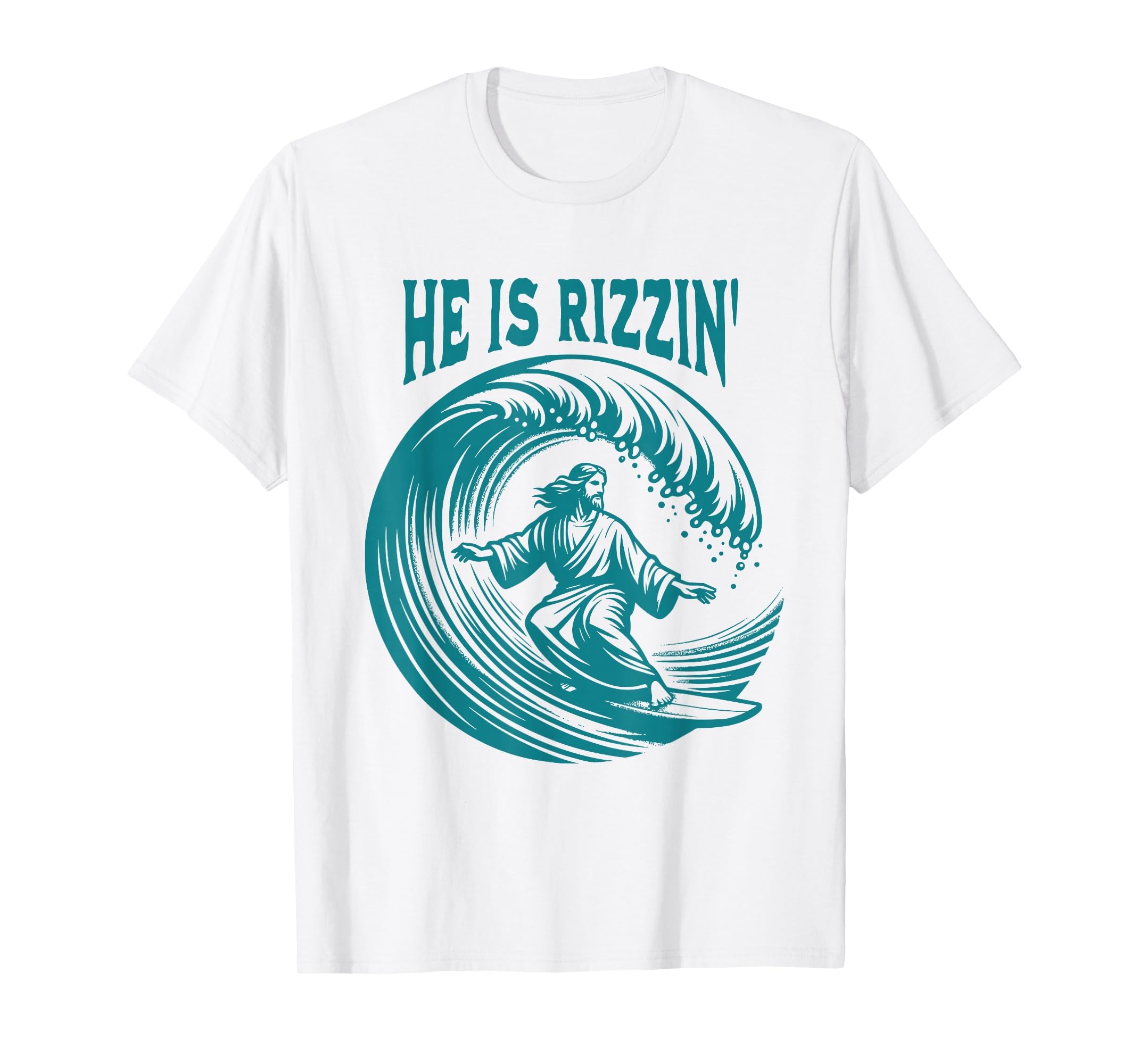 He Is Rizzin Christian Jesus Surfing T-Shirt - Custom Art Print for Adults - T-Shirt, Sweatshirt, Hoodie