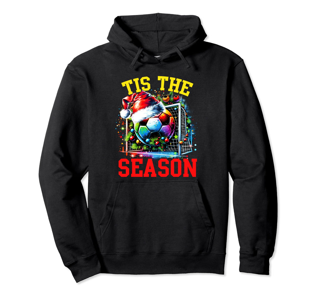 Tis Season Soccer Ball Santa Hat Hoodie - Unique Graphic Unisex - T-Shirt, Sweatshirt, Hoodie