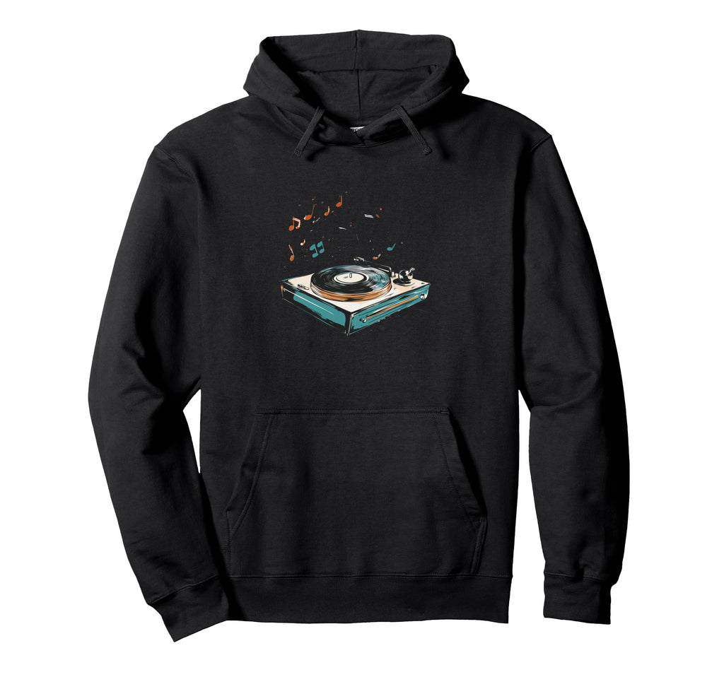 Vinyl Record Player Musical Notes Hoodie - Custom Art Print Unisex - T-Shirt, Sweatshirt, Hoodie