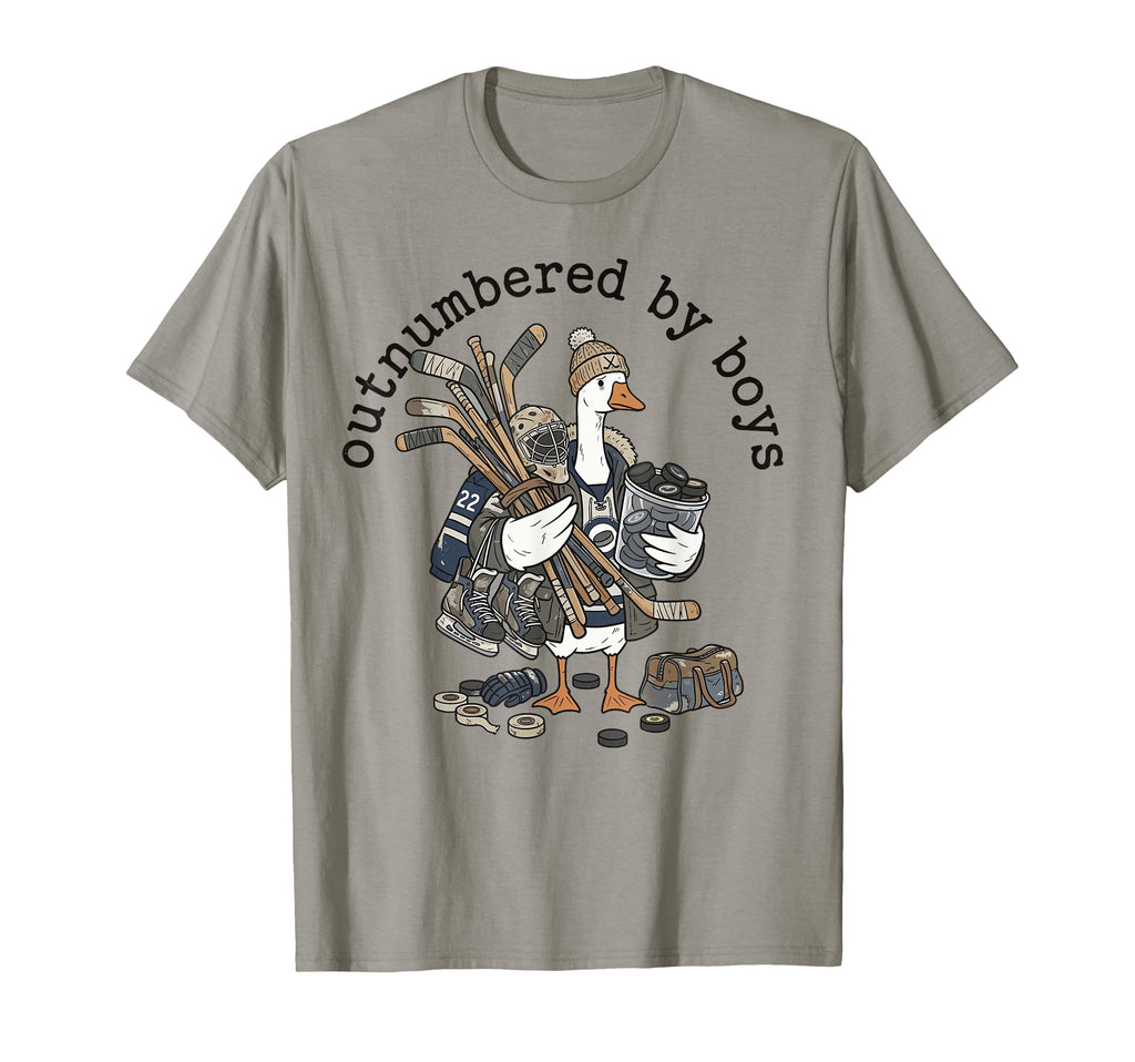 Mom Outnumbered Funny Iced Hockey T-Shirt - Novelty Apparel Men Women - T-Shirt, Sweatshirt, Hoodie