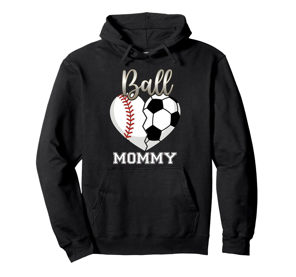 Ball Mommy Baseball Soccer Heart Mothers Day Hoodie - Graphic Print Unisex - T-Shirt, Sweatshirt, Hoodie