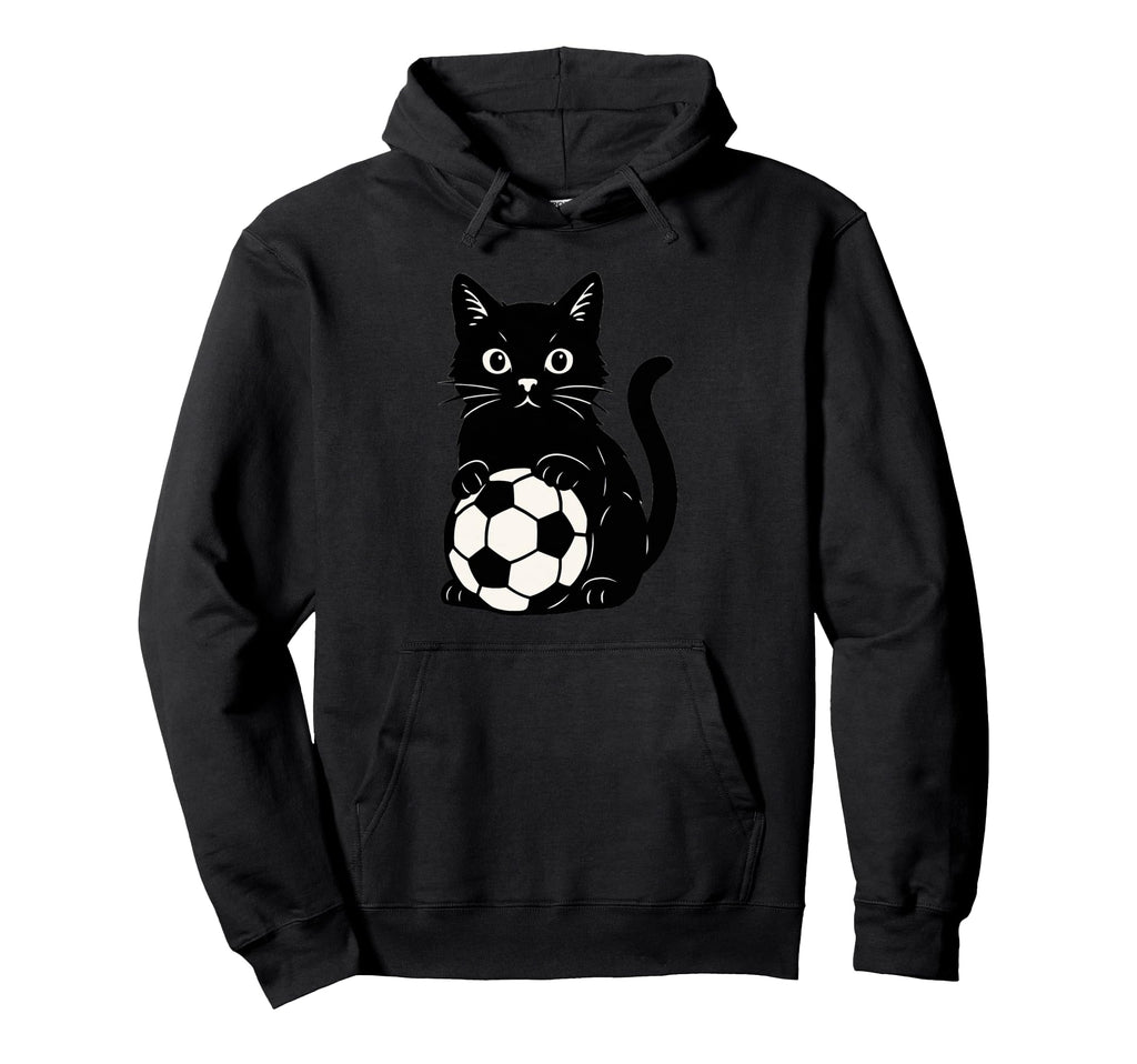 Funny Black Cat Soccer Hoodie - Custom Art Print for Adults - T-Shirt, Sweatshirt, Hoodie