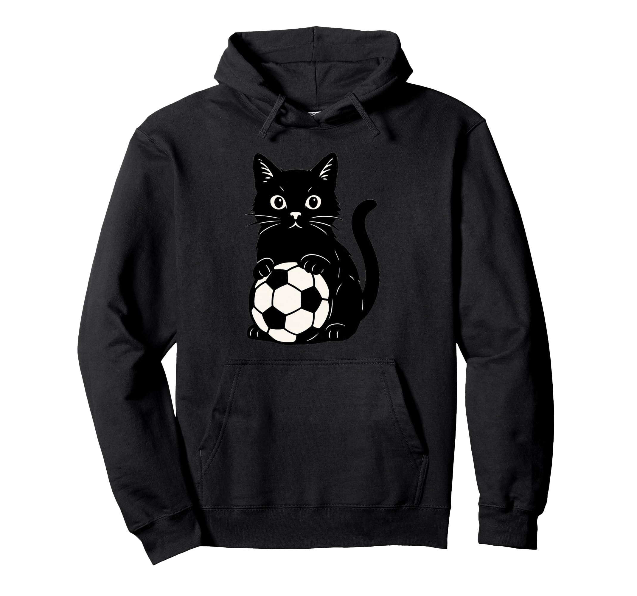 Funny Black Cat Soccer Hoodie - Custom Art Print for Adults - T-Shirt, Sweatshirt, Hoodie